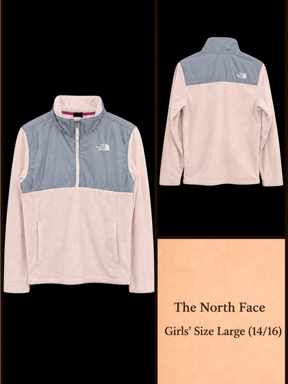 The North Face Girls' Pink Fleece Pullover with Gray Yoke